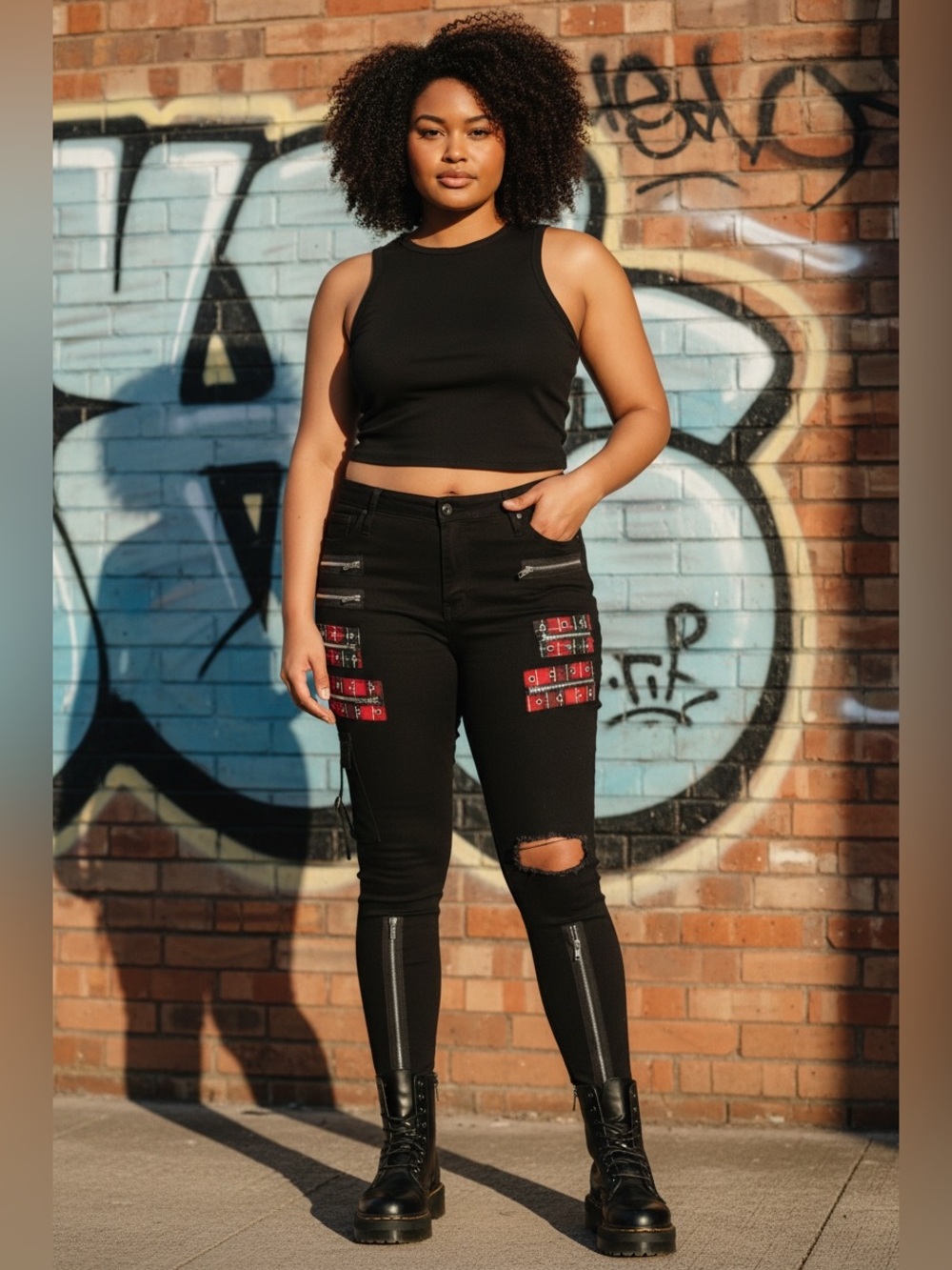 🆕 Hot Topic - Zipper - Grommet - PUNK - Super Skinny Jeans - Black - Plaid - NWT